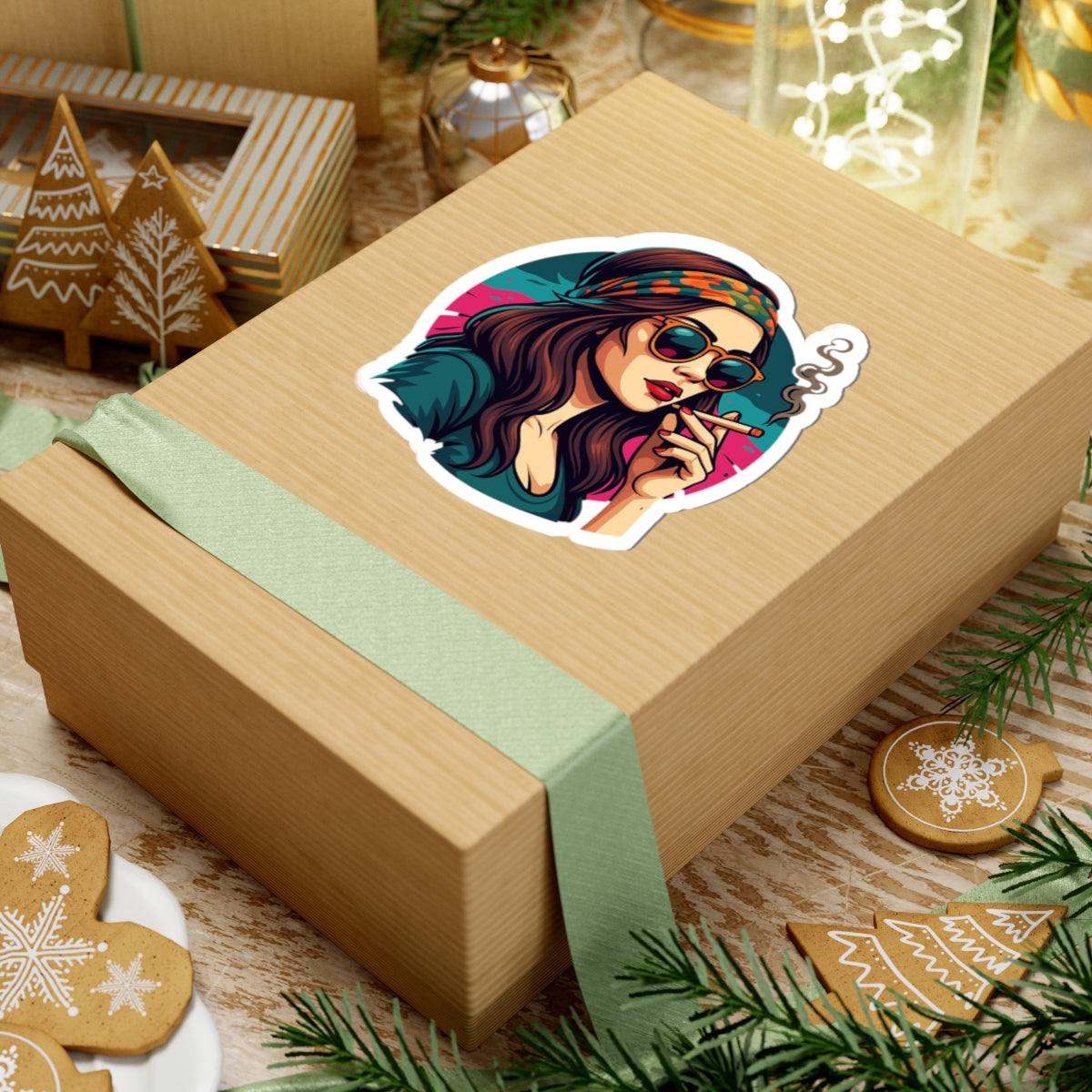 Hippie Chick Kiss-Cut Stickers for Boho Vibe and Retro Style