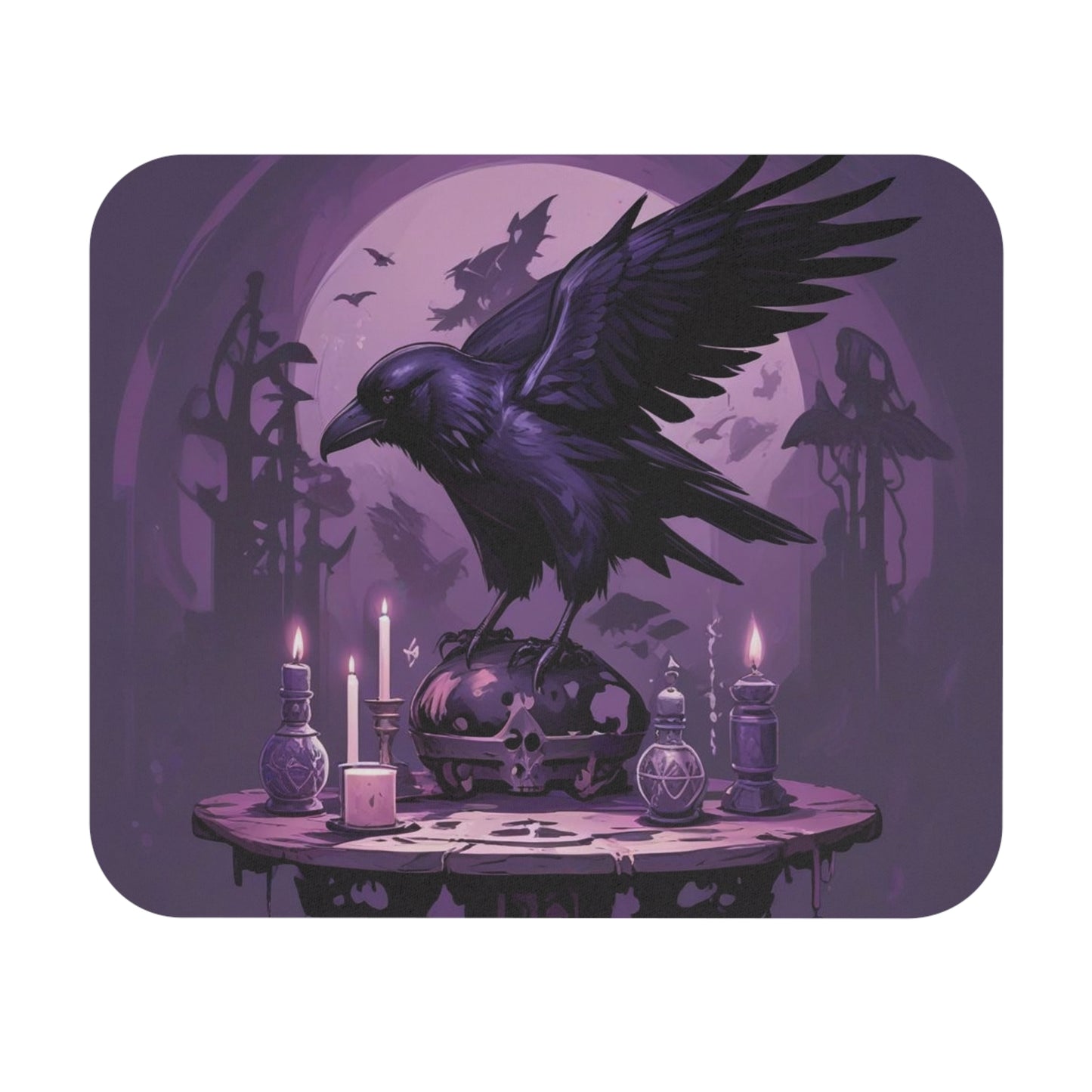 Mystical Raven Mouse Pad, Esoteric Desktop Accessory, Goth Home Office Decor, Halloween Gift, Magical Computer Mat, Witchy Office Supply
