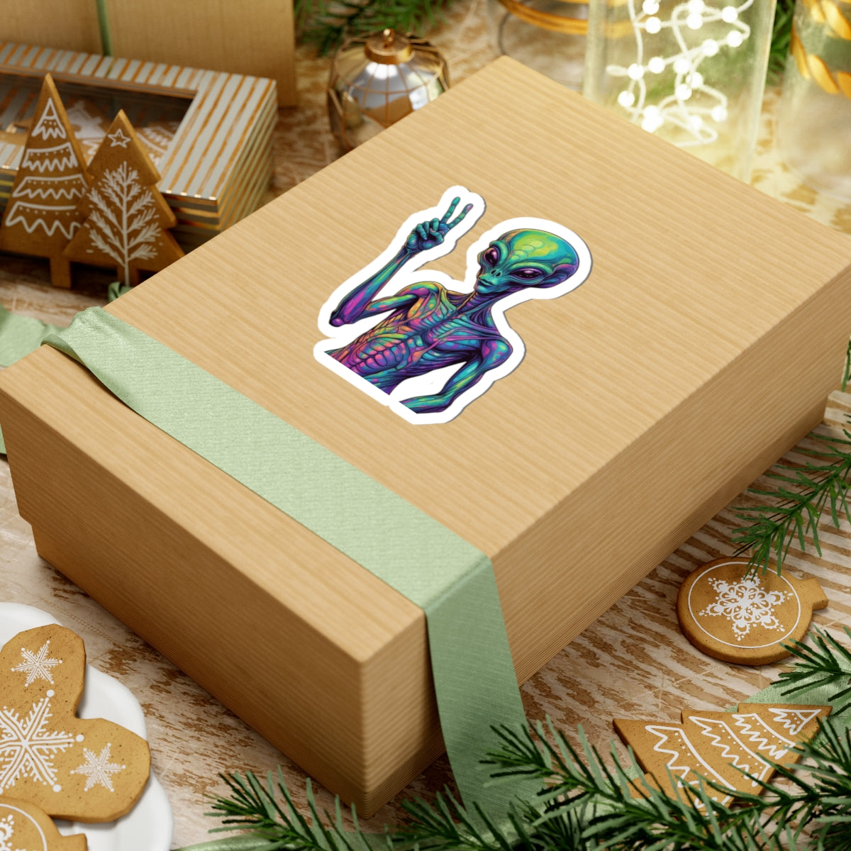 Vibrant Alien Kiss-Cut Stickers, Fun Alien Decor, Laptop Stickers, Cool Gift Ideas, Unique Art Stickers, Quirky Home Accessories