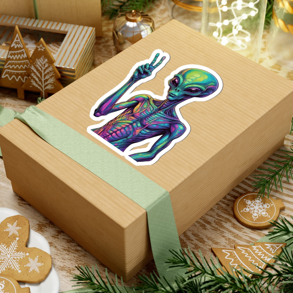Vibrant Alien Kiss-Cut Stickers, Fun Alien Decor, Laptop Stickers, Cool Gift Ideas, Unique Art Stickers, Quirky Home Accessories
