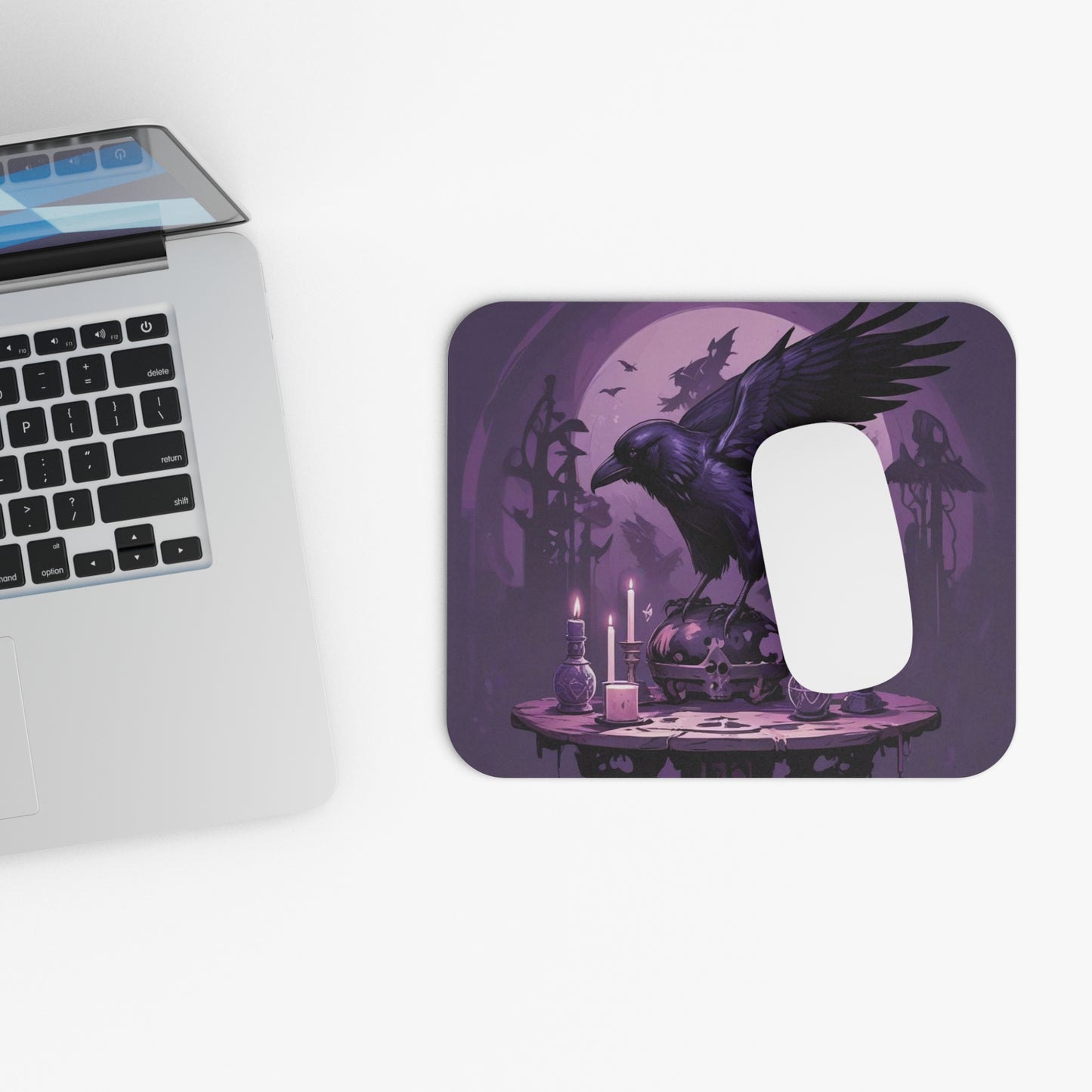 Mystical Raven Mouse Pad, Esoteric Desktop Accessory, Goth Home Office Decor, Halloween Gift, Magical Computer Mat, Witchy Office Supply
