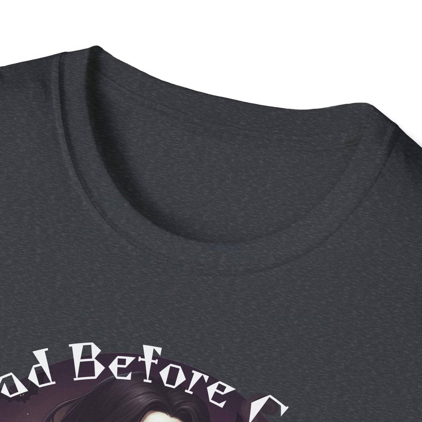 Dead Before Coffee Unisex Softstyle T-Shirt, Funny Coffee Lover Tee, Gothic Graphic Tee, Dark Humor Apparel, Gift for Coffee Enthusiasts