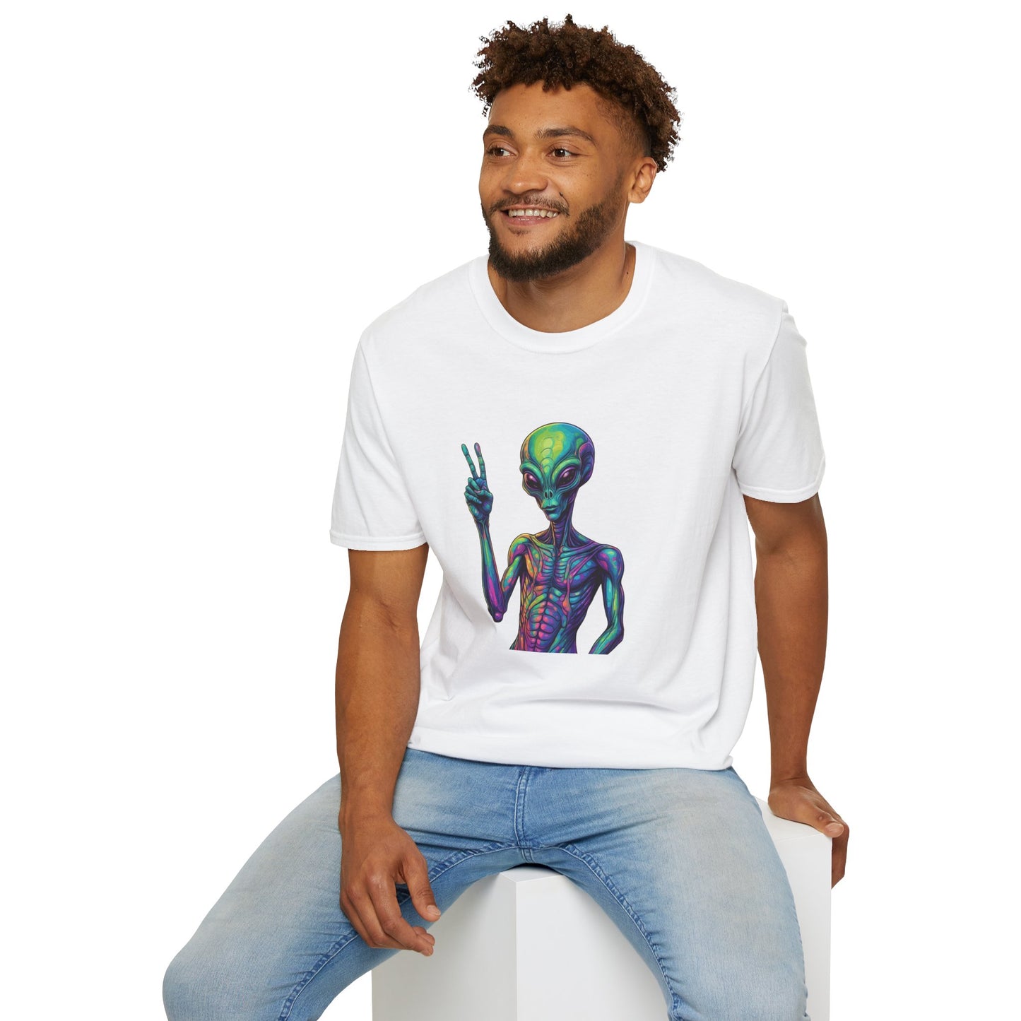 Colorful Alien Graphic Unisex T-Shirt, Retro Tee for UFO Lovers, Space Aesthetic Shirt, Cute Gift for Sci-Fi Fans, Fun Casual Wear
