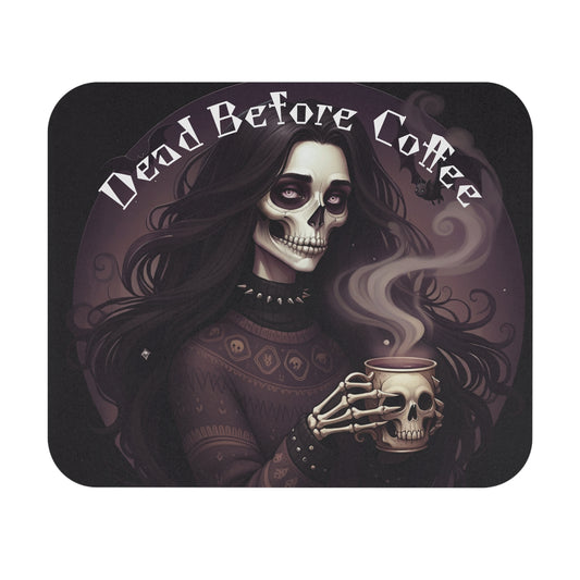 Gothic Mouse Pad - Dead Before Coffee Design, Unique Desk Accessory, Halloween Gift, Coffee Lover Decor, Spooky Office Supplies