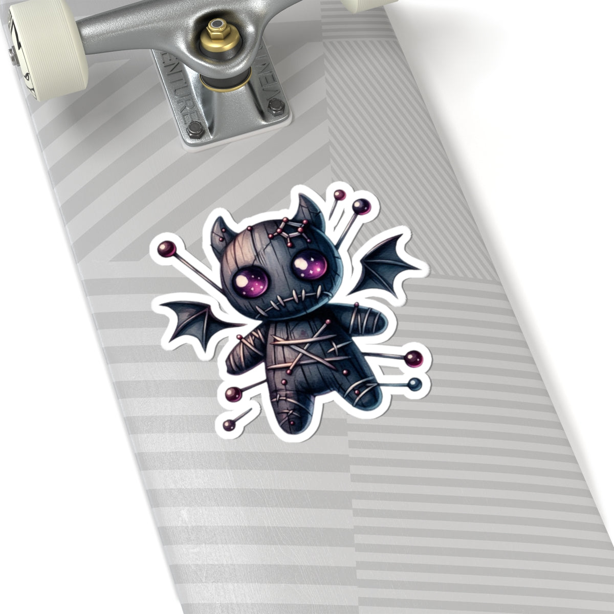 Gothic Voodoo Doll Kiss-Cut Sticker — Cute Spooky Bat-Winged Plushie Decal