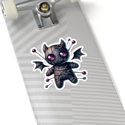 Gothic Voodoo Doll Kiss-Cut Sticker — Cute Spooky Bat-Winged Plushie Decal