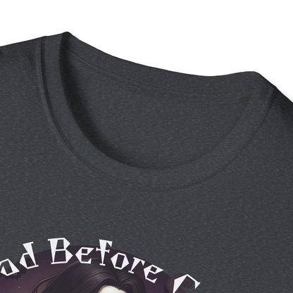 Dead Before Coffee Unisex Softstyle T-Shirt, Funny Coffee Lover Tee, Gothic Graphic Tee, Dark Humor Apparel, Gift for Coffee Enthusiasts