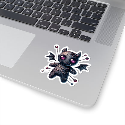 Gothic Voodoo Doll Kiss-Cut Sticker — Cute Spooky Bat-Winged Plushie Decal