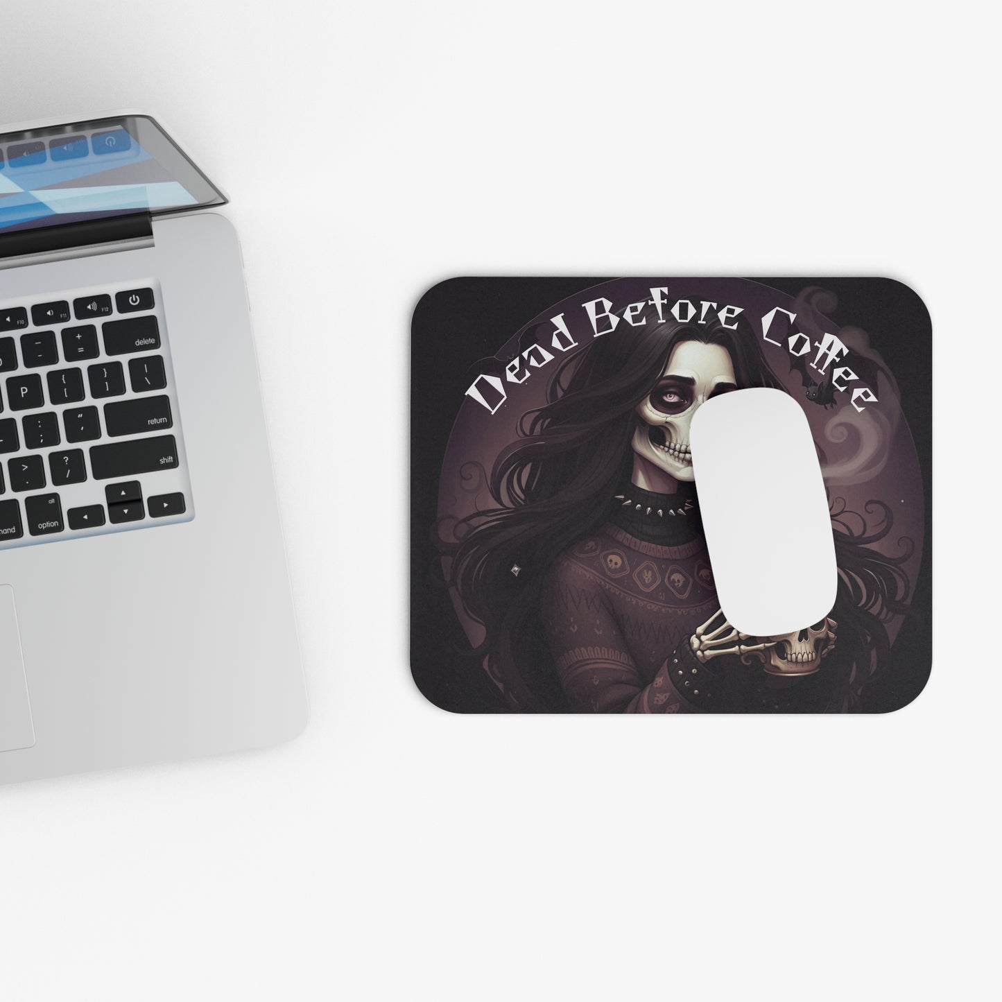 Gothic Mouse Pad - Dead Before Coffee Design, Unique Desk Accessory, Halloween Gift, Coffee Lover Decor, Spooky Office Supplies